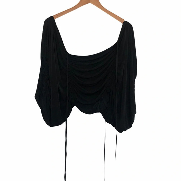 Nasty Gal Tie Us Up Ruched Black Crop Top Xsmall - Picture 1 of 6